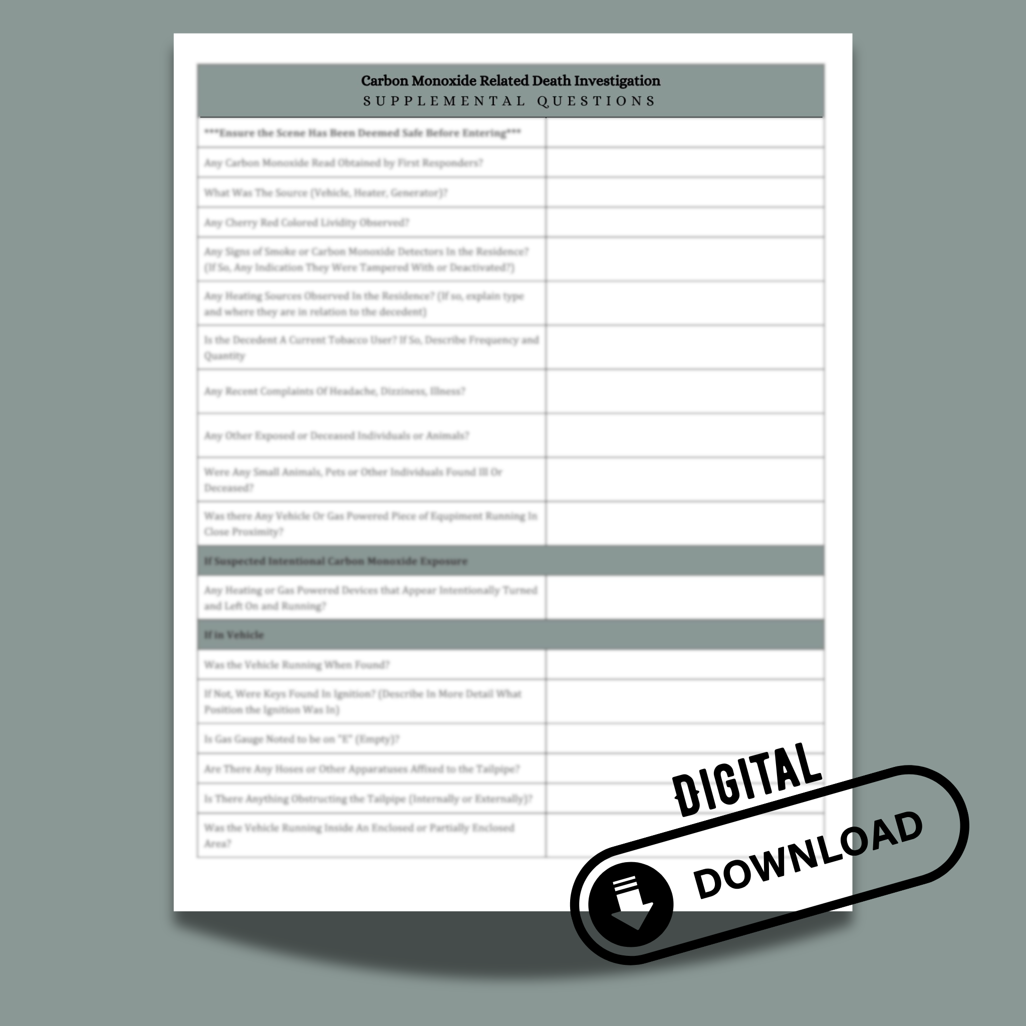 Carbon Monoxide Questionnaire