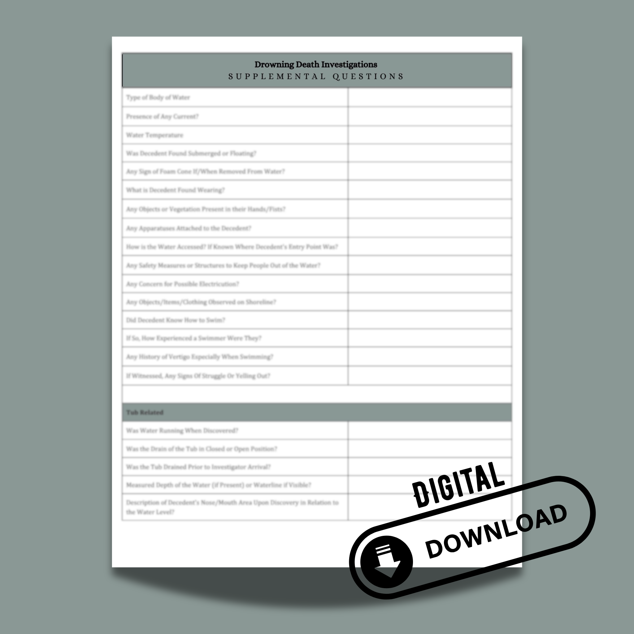 Drowning Investigative Questionnaire