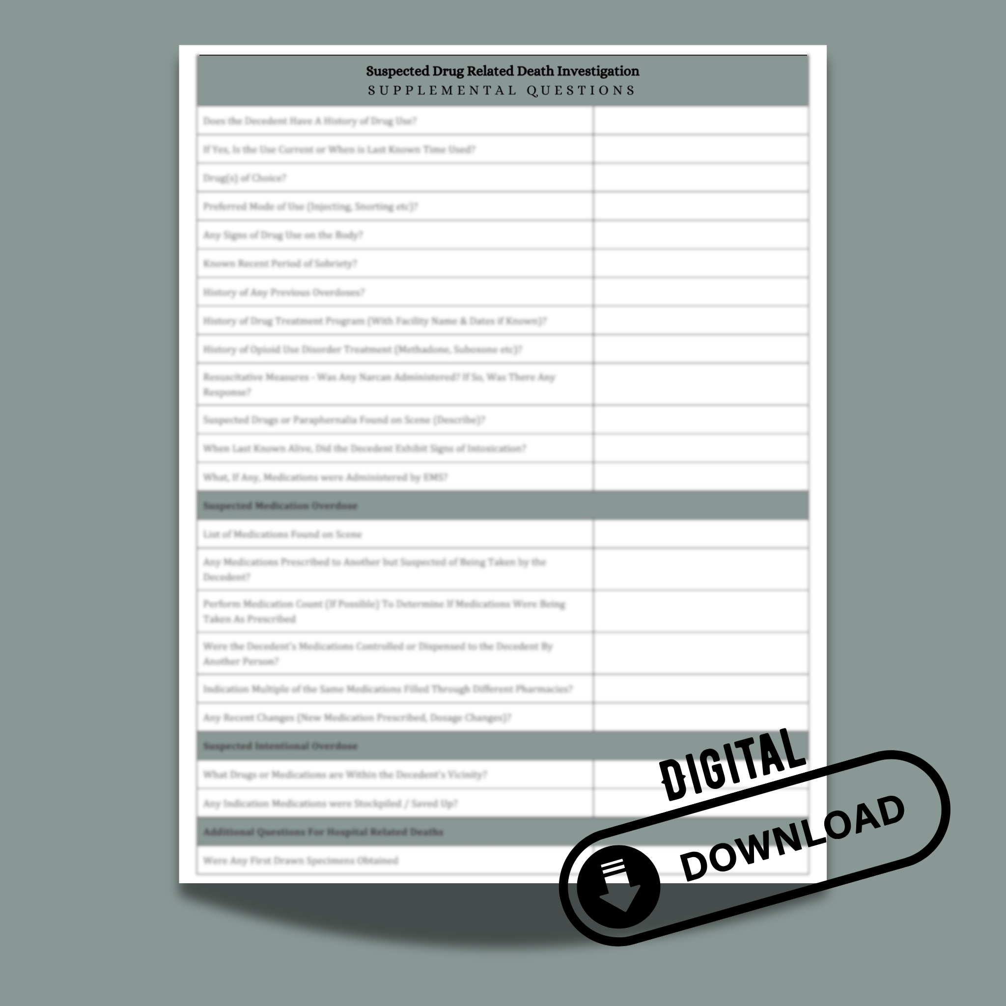 Drug Related Death Investigative Questionnaire