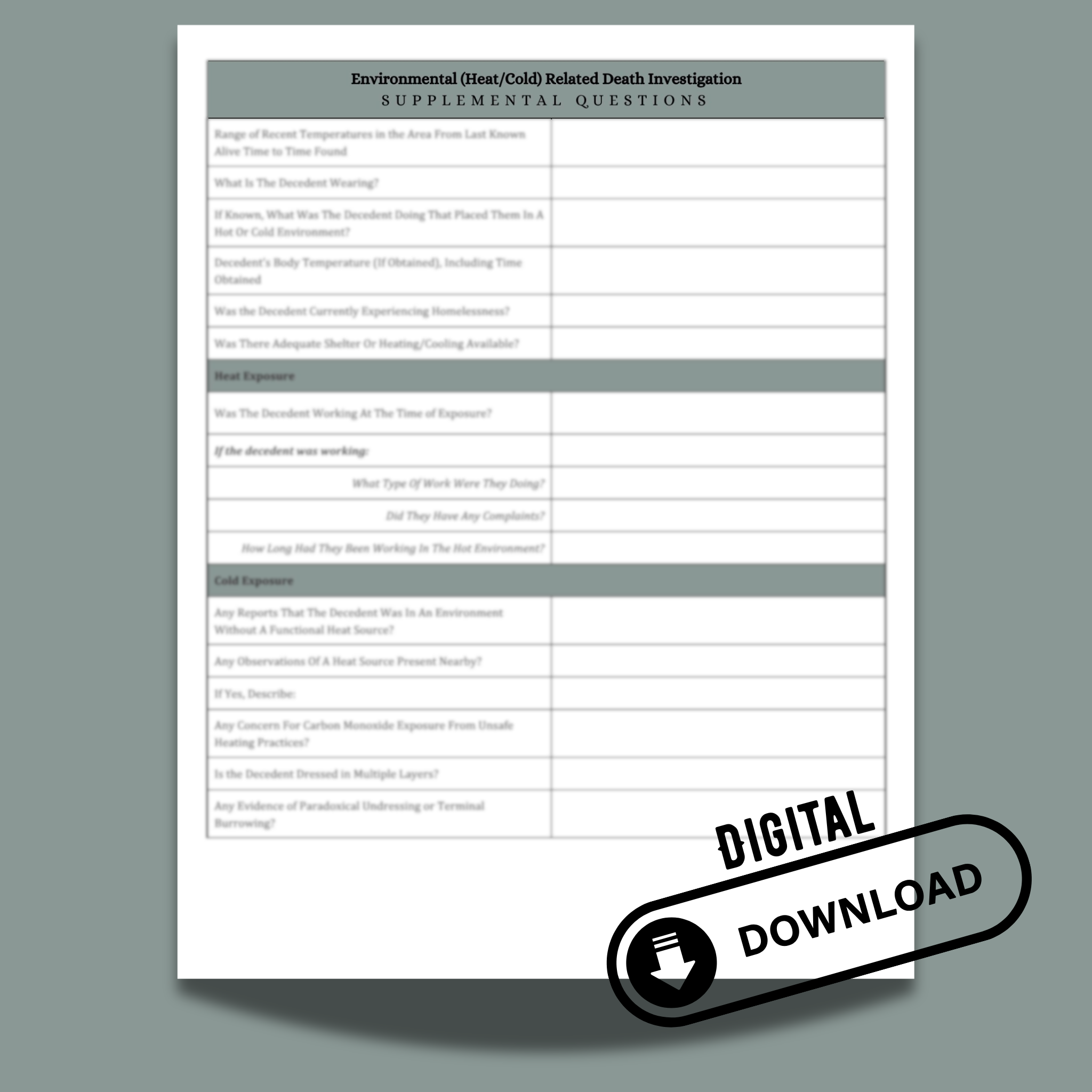 Environmental (Heat / Cold) Questionnaire