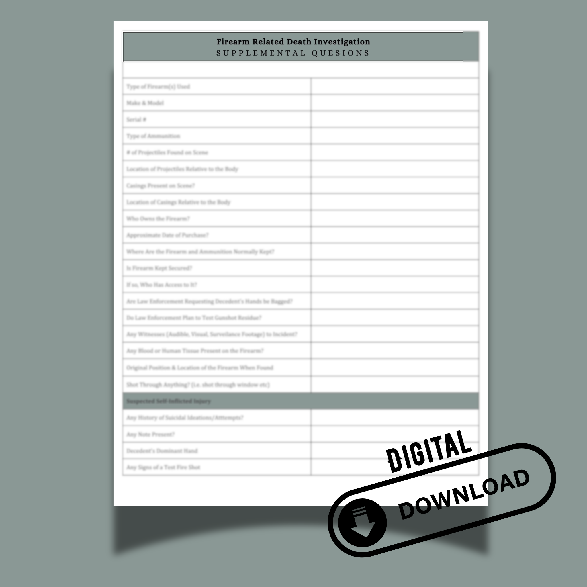Firearm Related Death Investigative Questionnaire