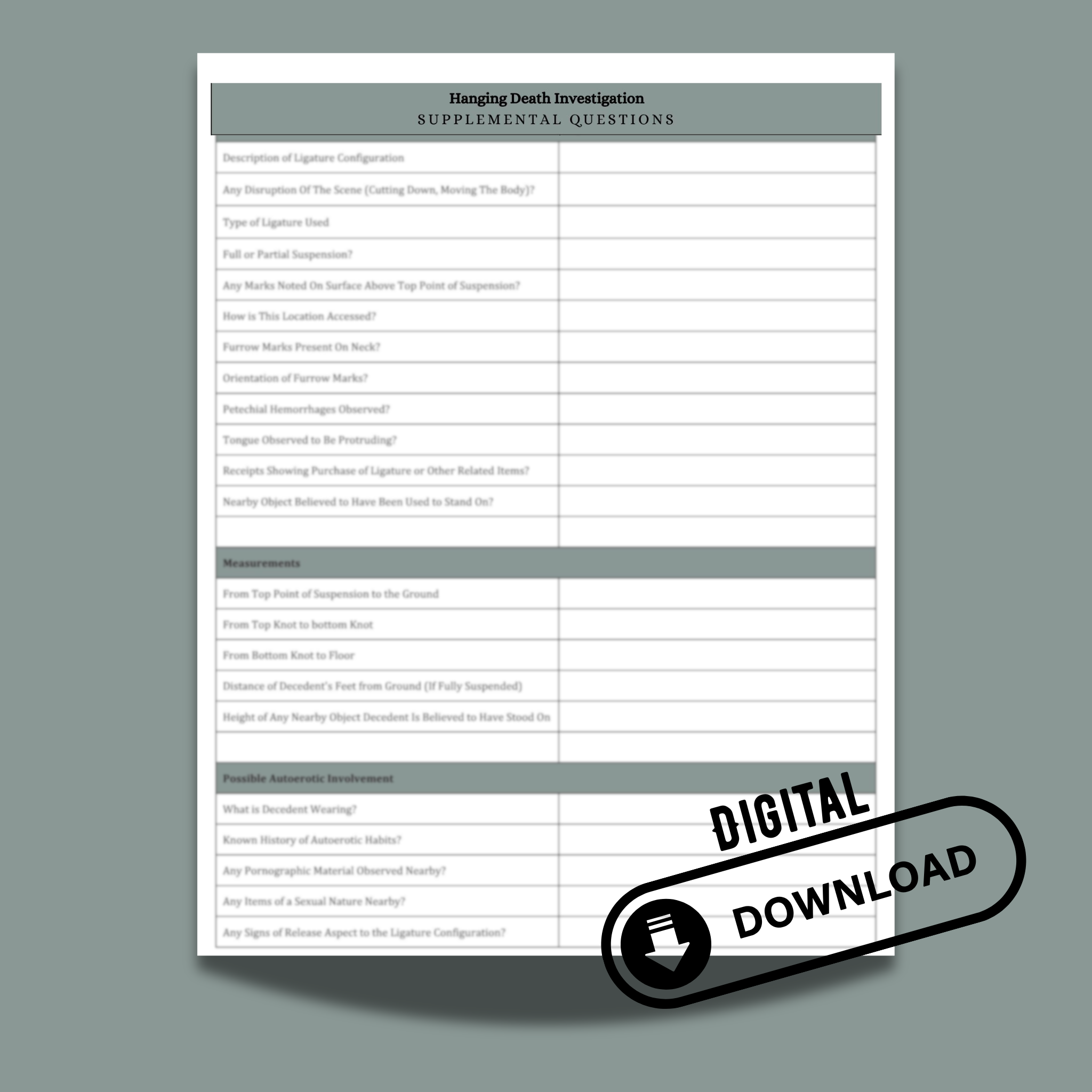 Hanging Investigative Questionnaire